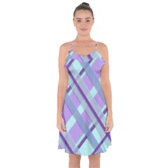 Diagonal Plaid Gingham Stripes Ruffle Detail Chiffon Dress by Nexatart