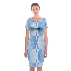 Blue Monochrome Geometric Design Classic Short Sleeve Midi Dress