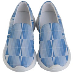 Blue Monochrome Geometric Design Kid s Lightweight Slip Ons by Nexatart