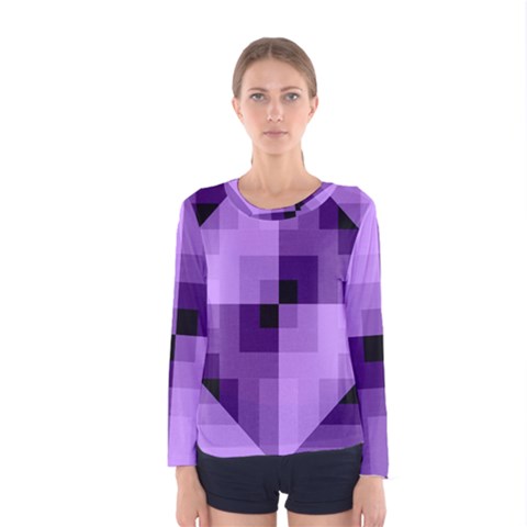 Purple Geometric Cotton Fabric Women s Long Sleeve Tee by Nexatart