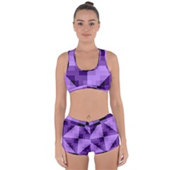 Purple Geometric Cotton Fabric Racerback Boyleg Bikini Set by Nexatart