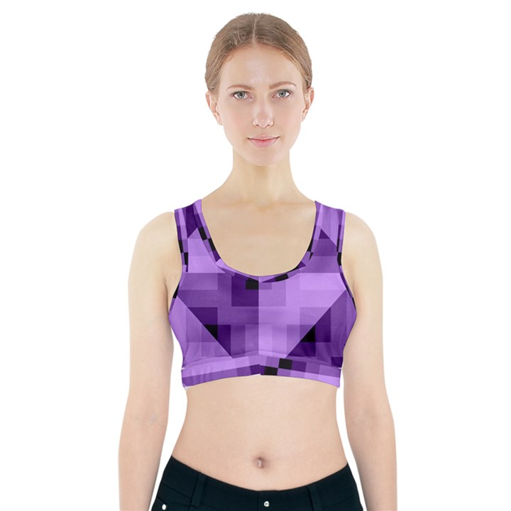 Purple Geometric Cotton Fabric Sports Bra With Pocket