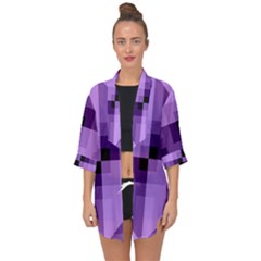 Purple Geometric Cotton Fabric Open Front Chiffon Kimono