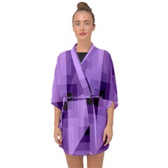 Purple Geometric Cotton Fabric Half Sleeve Chiffon Kimono by Nexatart