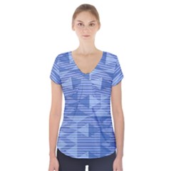 Texture Wood Slats Geometric Aztec Short Sleeve Front Detail Top by Nexatart