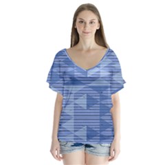 Texture Wood Slats Geometric Aztec V-neck Flutter Sleeve Top by Nexatart