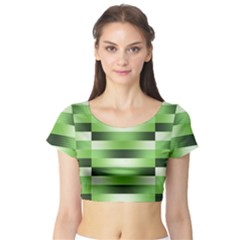 Pinstripes Green Shapes Shades Short Sleeve Crop Top by Nexatart