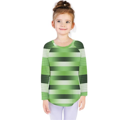 Pinstripes Green Shapes Shades Kids  Long Sleeve Tee by Nexatart