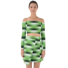 Pinstripes Green Shapes Shades Off Shoulder Top With Skirt Set by Nexatart