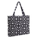 Black And White Geometric Pattern Zipper Medium Tote Bag View2