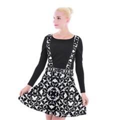 Black And White Geometric Pattern Suspender Skater Skirt by dflcprints