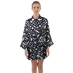 Black And White Geometric Pattern Long Sleeve Kimono Robe