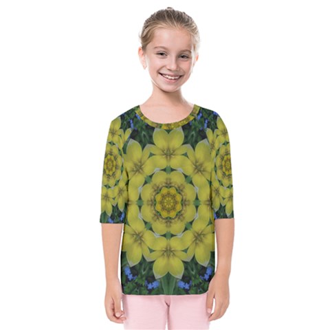 Fantasy Plumeria Decorative Real And Mandala Kids  Quarter Sleeve Raglan Tee by pepitasart