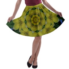 Fantasy Plumeria Decorative Real And Mandala A-line Skater Skirt by pepitasart