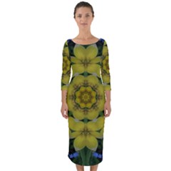 Fantasy Plumeria Decorative Real And Mandala Quarter Sleeve Midi Bodycon Dress by pepitasart