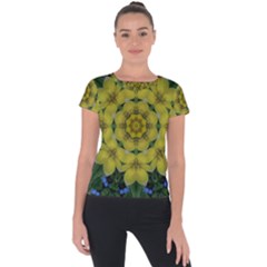 Fantasy Plumeria Decorative Real And Mandala Short Sleeve Sports Top  by pepitasart