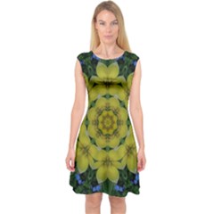 Fantasy Plumeria Decorative Real And Mandala Capsleeve Midi Dress by pepitasart