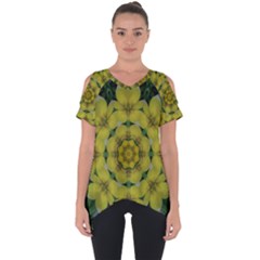 Fantasy Plumeria Decorative Real And Mandala Cut Out Side Drop Tee by pepitasart