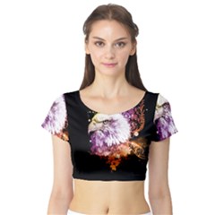 Awesome Eagle With Flowers Short Sleeve Crop Top by FantasyWorld7