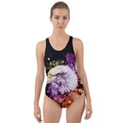 Awesome Eagle With Flowers Cut-out Back One Piece Swimsuit by FantasyWorld7