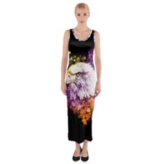 Awesome Eagle With Flowers Fitted Maxi Dress by FantasyWorld7