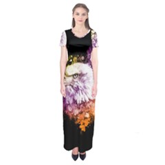 Awesome Eagle With Flowers Short Sleeve Maxi Dress by FantasyWorld7