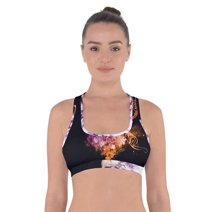 Awesome Eagle With Flowers Cross Back Sports Bra