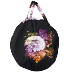 Awesome Eagle With Flowers Giant Round Zipper Tote by FantasyWorld7