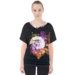 Awesome Eagle With Flowers V-neck Dolman Drape Top by FantasyWorld7