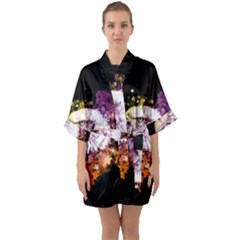 Awesome Eagle With Flowers Quarter Sleeve Kimono Robe by FantasyWorld7