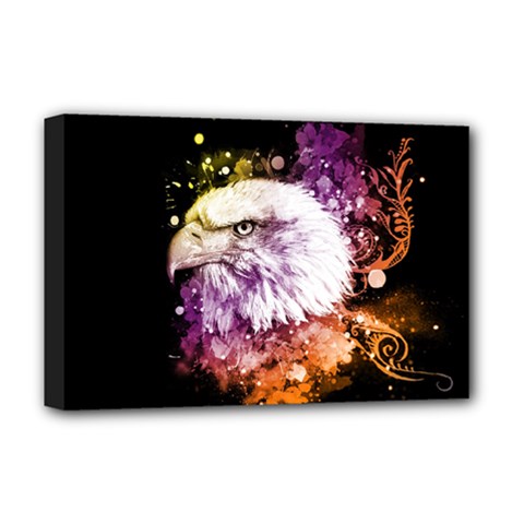 Awesome Eagle With Flowers Deluxe Canvas 18  X 12   by FantasyWorld7