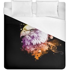 Awesome Eagle With Flowers Duvet Cover (king Size) by FantasyWorld7