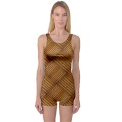 Wood Texture Background Oak One Piece Boyleg Swimsuit by Nexatart