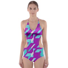 Fabric Textile Texture Purple Aqua Cut-out One Piece Swimsuit by Nexatart