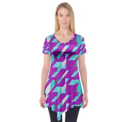 Fabric Textile Texture Purple Aqua Short Sleeve Tunic  by Nexatart