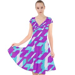 Fabric Textile Texture Purple Aqua Cap Sleeve Front Wrap Midi Dress by Nexatart