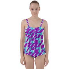 Fabric Textile Texture Purple Aqua Twist Front Tankini Set by Nexatart