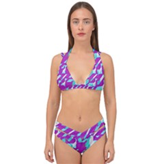 Fabric Textile Texture Purple Aqua Double Strap Halter Bikini Set by Nexatart