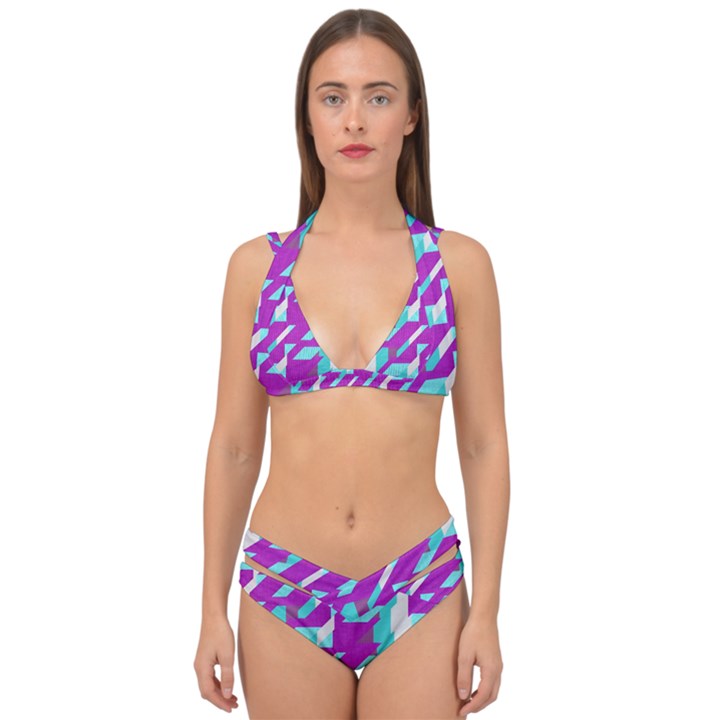 Fabric Textile Texture Purple Aqua Double Strap Halter Bikini Set