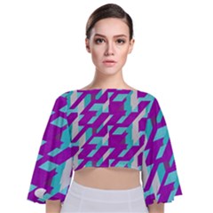 Fabric Textile Texture Purple Aqua Tie Back Butterfly Sleeve Chiffon Top