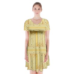 Wood Texture Grain Light Oak Short Sleeve V-neck Flare Dress by Nexatart