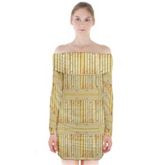 Wood Texture Grain Light Oak Long Sleeve Off Shoulder Dress by Nexatart