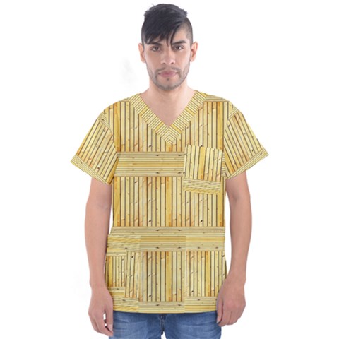 Wood Texture Grain Light Oak Men s V-neck Scrub Top by Nexatart