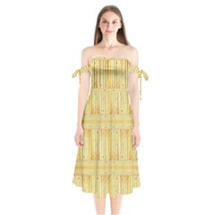 Wood Texture Grain Light Oak Shoulder Tie Bardot Midi Dress by Nexatart