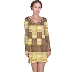 Wood Texture Grain Weave Dark Long Sleeve Nightdress by Nexatart