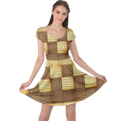 Wood Texture Grain Weave Dark Cap Sleeve Dress by Nexatart