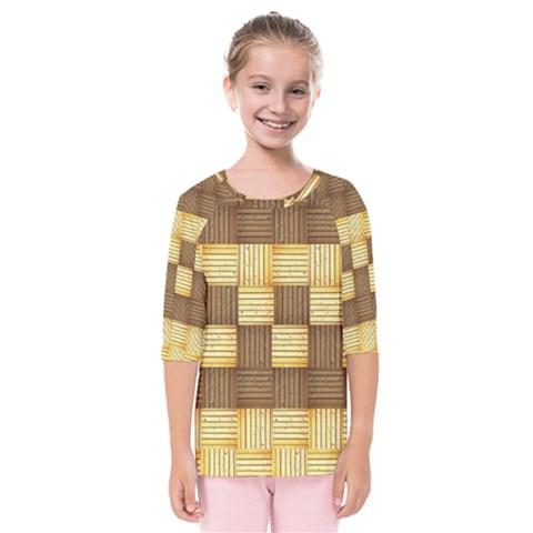 Wood Texture Grain Weave Dark Kids  Quarter Sleeve Raglan Tee by Nexatart