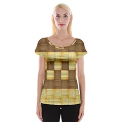 Wood Texture Grain Weave Dark Cap Sleeve Tops by Nexatart