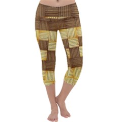 Wood Texture Grain Weave Dark Capri Yoga Leggings by Nexatart