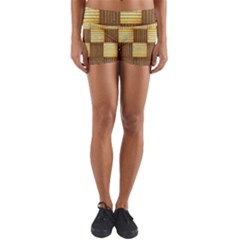 Wood Texture Grain Weave Dark Yoga Shorts by Nexatart